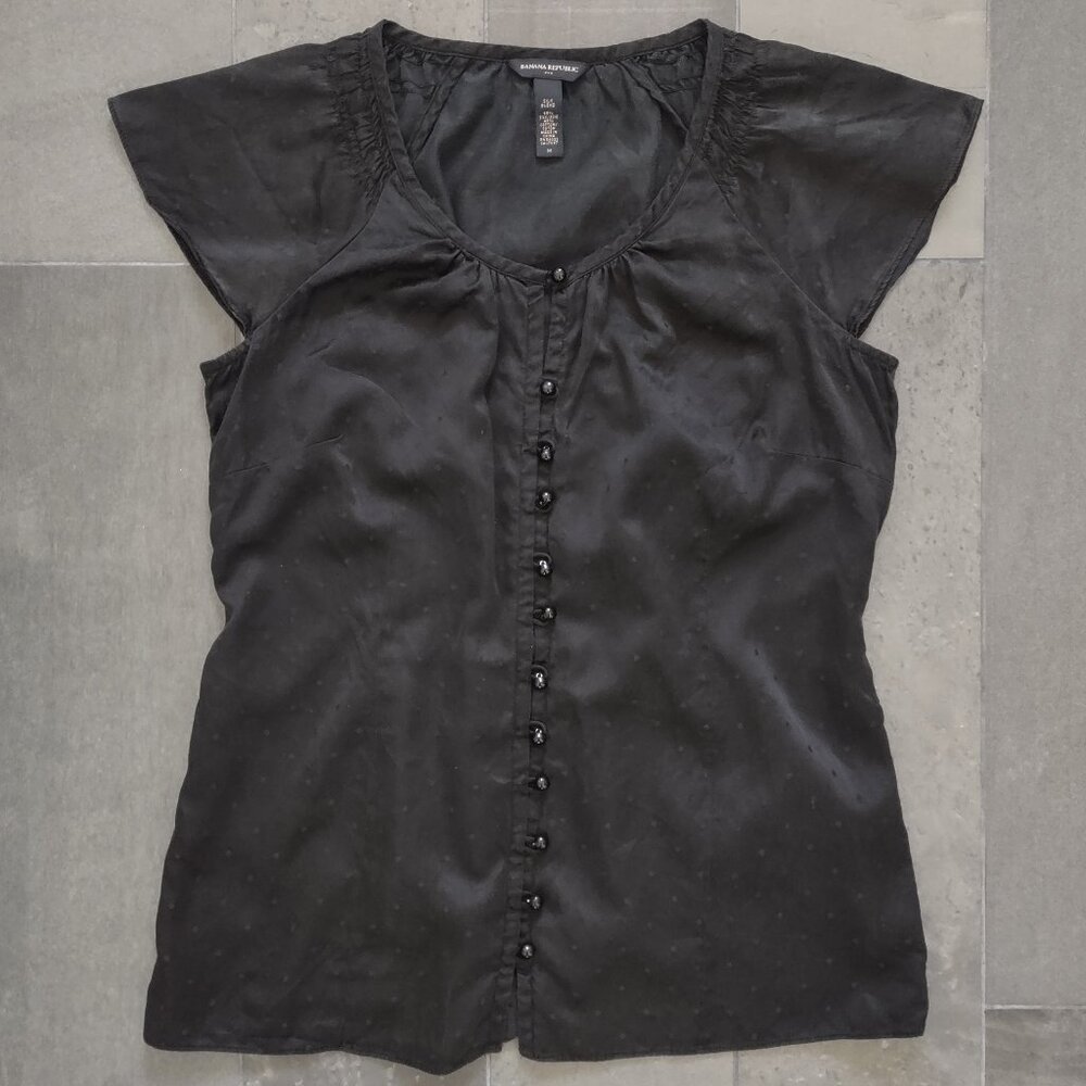 Banana Republic silk flutter sleeve top - black - M
